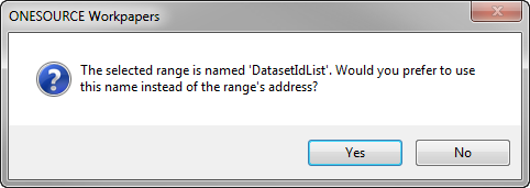 Screen capture showing the pop-up to select the name instead of the cell address.